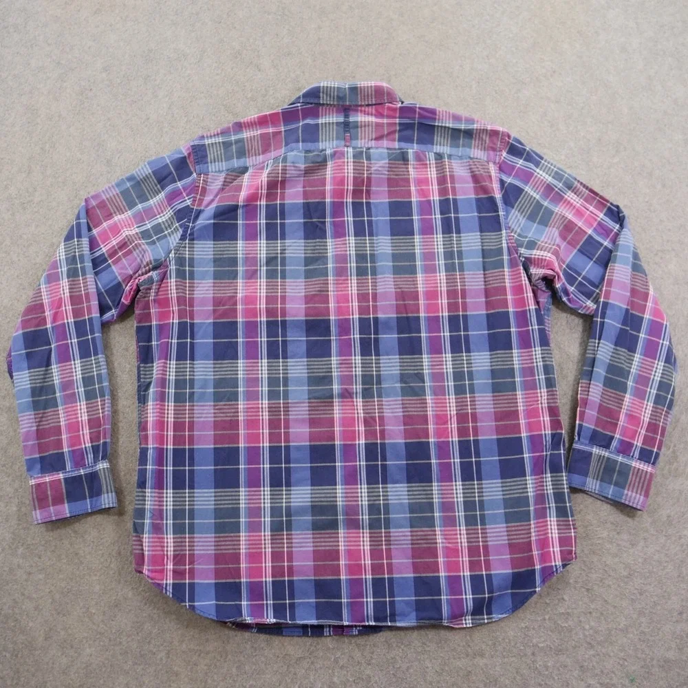 Banana Republic Shirt Mens Extra Large Purple Blue Plaid Camden Long Sleeve